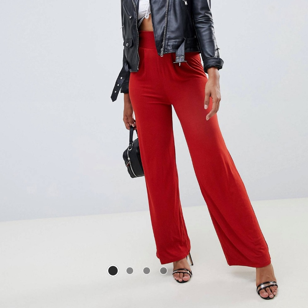 Wide-Leg, High-Waisted Red Pants